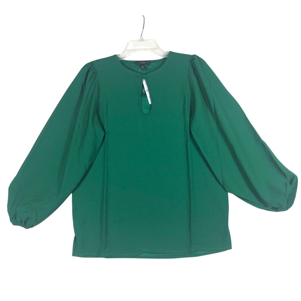 J Crew Green Puff Sleeve Keyhole Neckline Crepe Top Blouse BL712 X-Small Tall